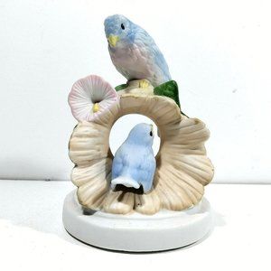 2/$20 Vtg 1984 Teleflora Bluebird Momma w/ Baby in Log Figurine Ceramic 6" Tall